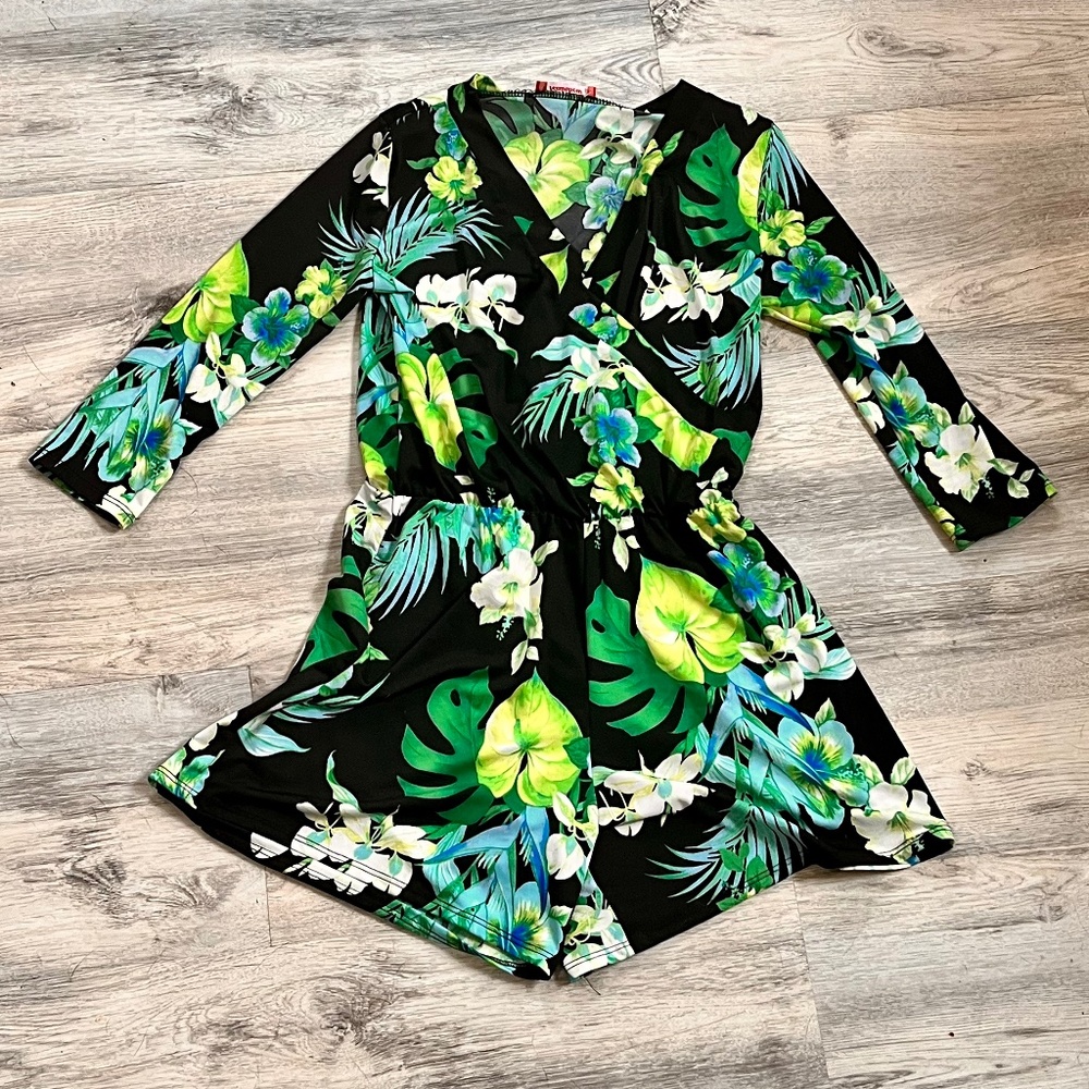 Tropical Print Medium Sleeve Romper